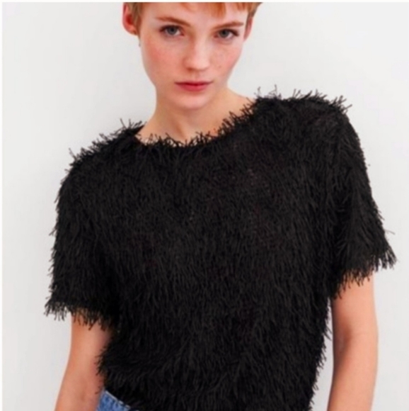 Zara Tops - Zara Fringe Covered Crop Top in Black